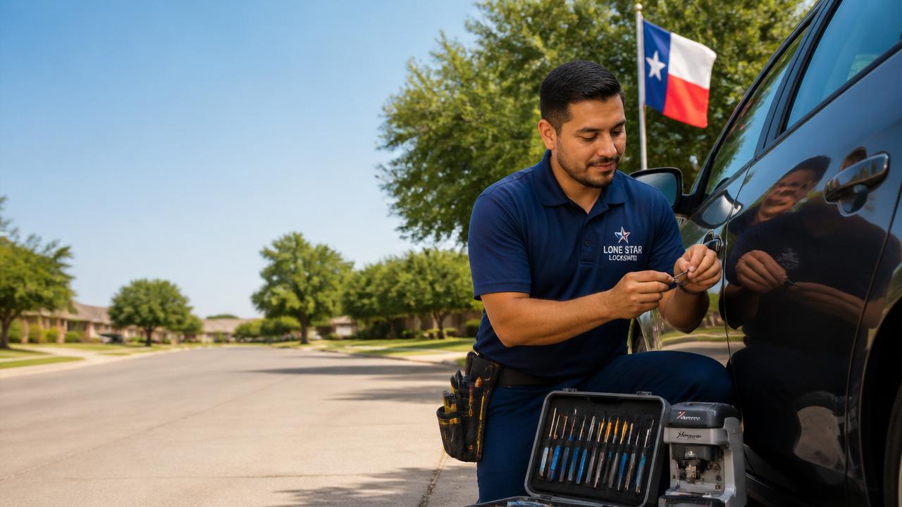 Professional locksmith unlocking a car door in Rio Grande Valley, Texas